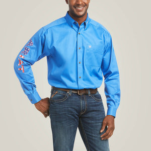 Ariat Men's Team Logo Twill USA Classic Fit Long Sleeve Shirt, Blue