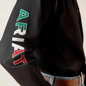 Ariat Men's Team Logo Twill Mexico Long Sleeve Shirt, Black