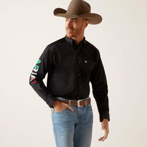 Ariat Men's Team Logo Twill Mexico Long Sleeve Shirt, Black