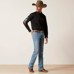Ariat Men's Team Logo Twill Mexico Long Sleeve Shirt, Black