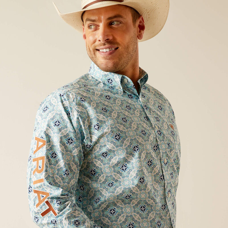 Ariat Men's Team Logo Emmett Classic Fit Long Sleeve Shirt, White