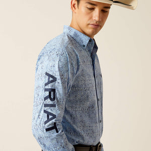Ariat Men's Team Logo Vaughn Fitted Fit Long Sleeve Shirt, Blue