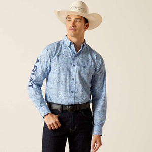 Ariat Men's Team Logo Vaughn Fitted Fit Long Sleeve Shirt, Blue