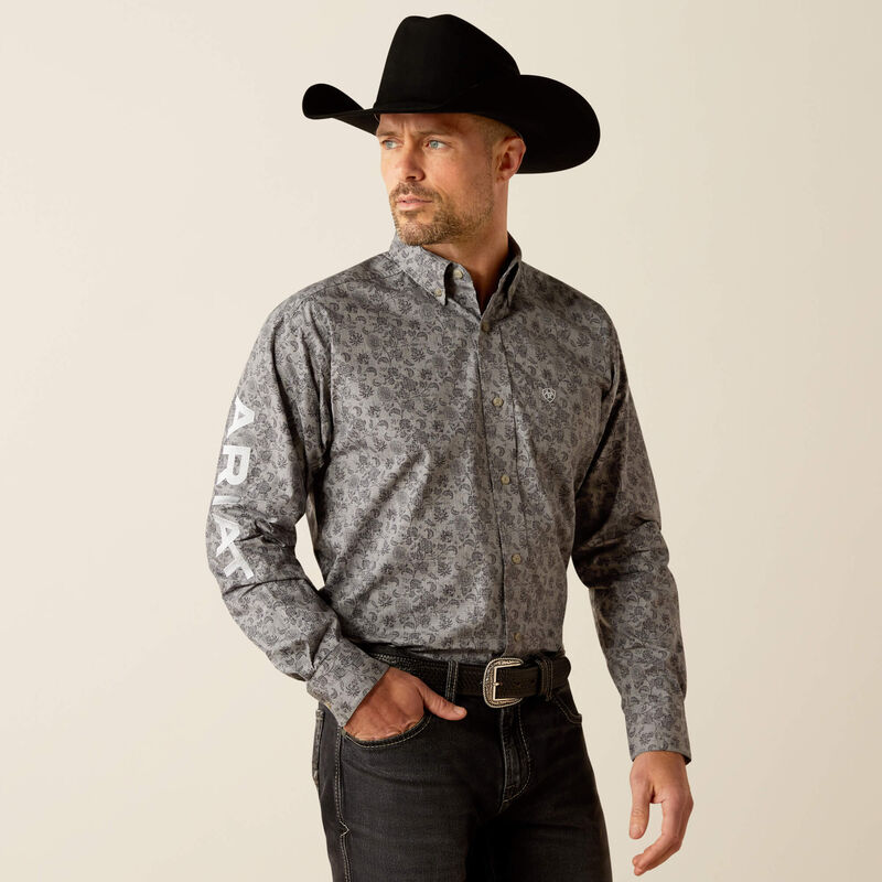 Ariat Men's Team Logo Kendall Classic Fit Long Sleeve Shirt, Grey