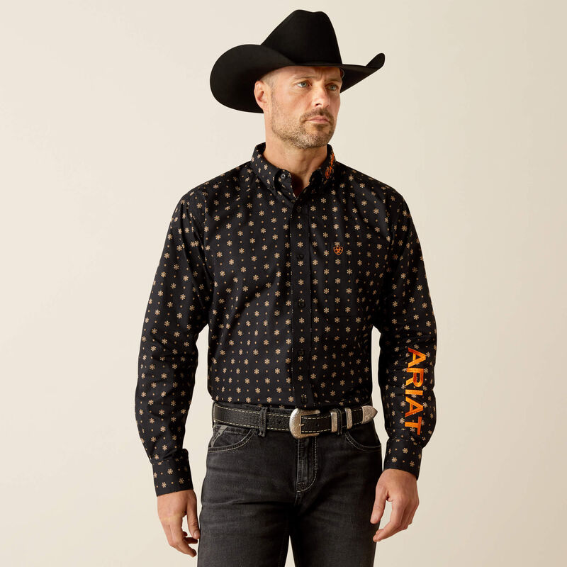 Ariat Men's Team Logo Kelvin Classic Fit Long Sleeve Shirt, Black