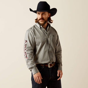 Ariat Men's Team Logo Twill Classic Fit Long Sleeve Shirt, Grey|Black