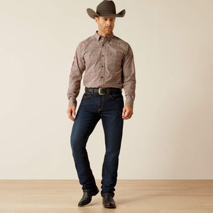 Ariat Men's Team Logo Omega Fitted Long Sleeve Shirt, Red|Burgundy