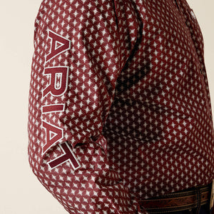 Ariat Men's Team Logo Omar Classic Fit Long Sleeve Shirt, Burgundy|White