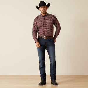 Ariat Men's Team Logo Omar Classic Fit Long Sleeve Shirt, Burgundy|White