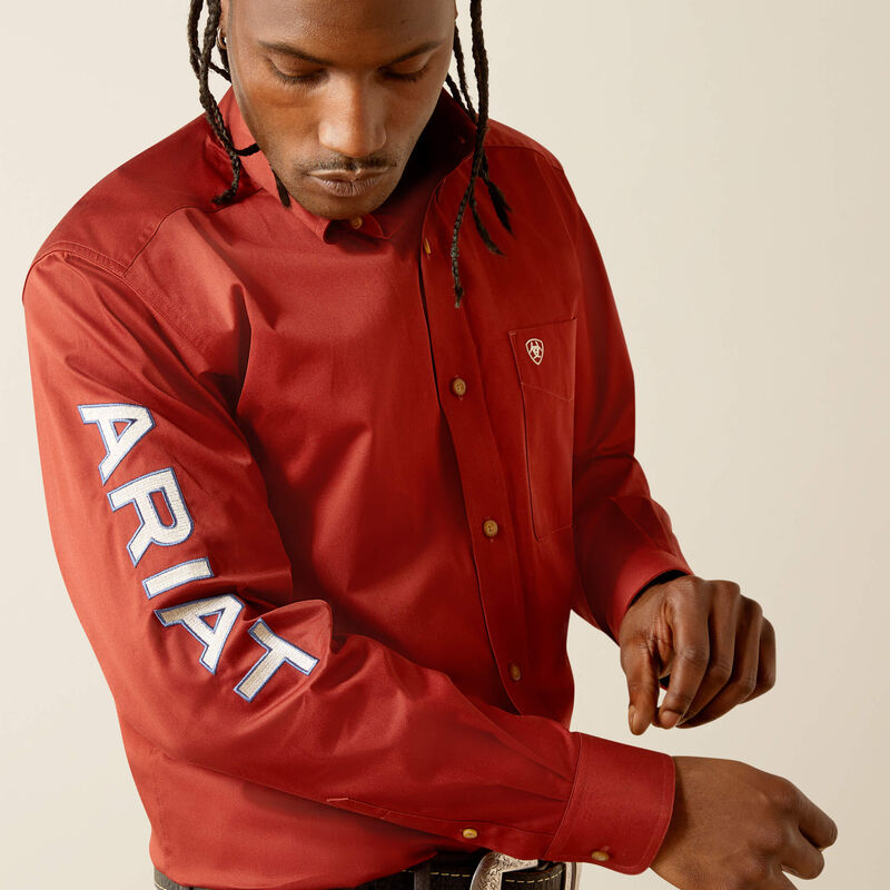 Ariat Men's Team Logo Twill Classic Fit Long Sleeve Shirt, Dark Red|Khaki