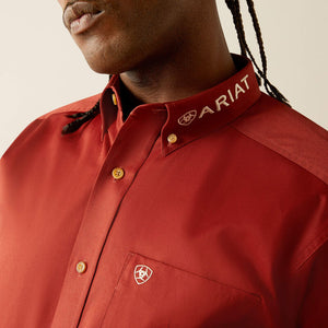 Ariat Men's Team Logo Twill Classic Fit Long Sleeve Shirt, Dark Red|Khaki