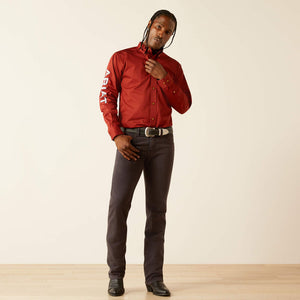 Ariat Men's Team Logo Twill Classic Fit Long Sleeve Shirt, Dark Red|Khaki