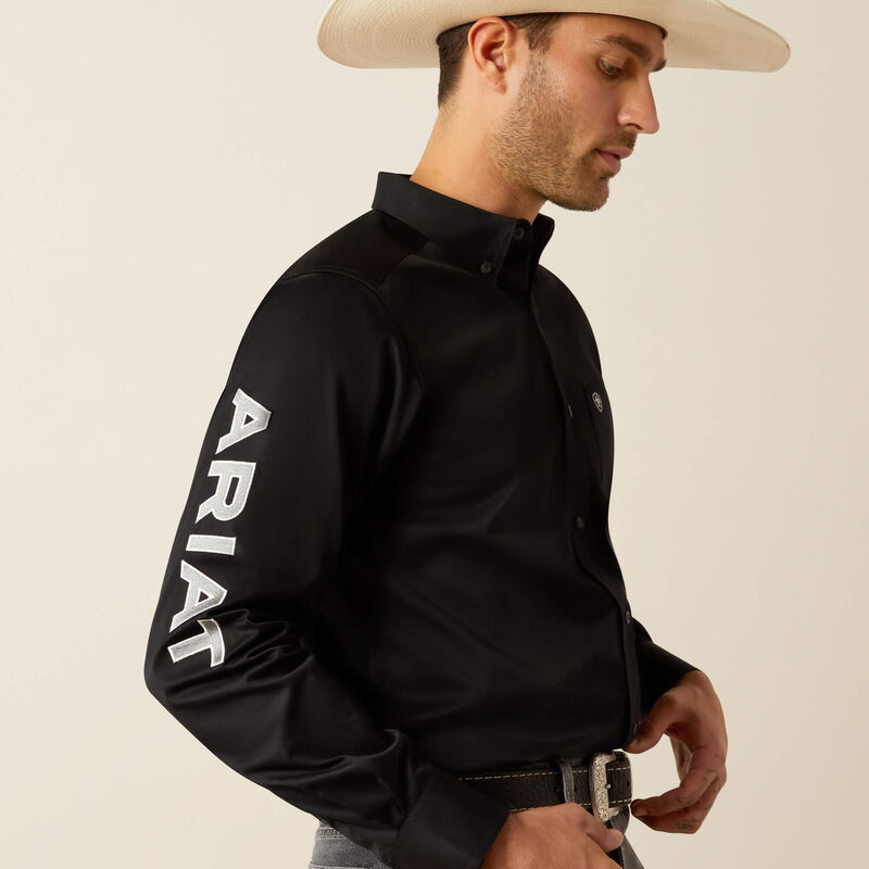 Ariat Men's Team Logo Twill Classic Fit Long Sleeve Shirt, Black|Grey