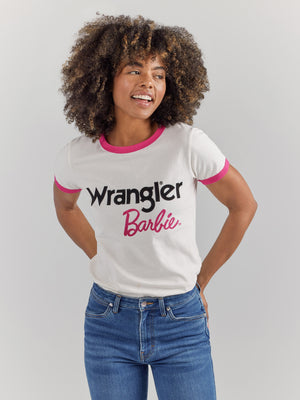 Wrangler X Barbie Women's Logos Slim Ringer Tee In Worn White
