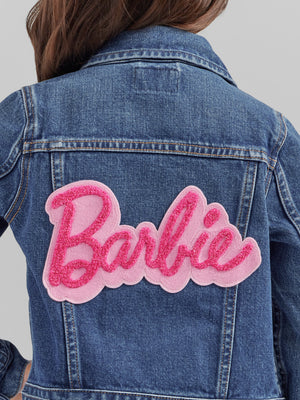 Wrangler X Barbie Girl's Barbie Logo Denim Jacket, Denim Blue