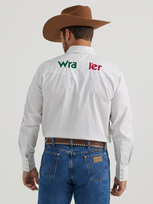 Wrangler® Men's Logo Long Sleeve Button Down Shirt, White