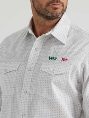 Wrangler® Men's Logo Long Sleeve Button Down Shirt, White