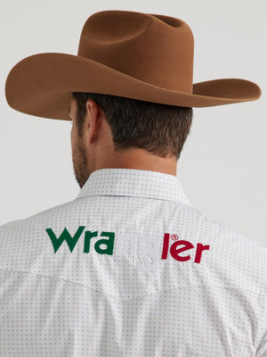 Wrangler® Men's Logo Long Sleeve Button Down Shirt, White