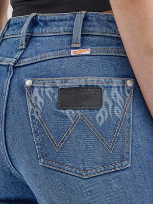 Wrangler® x Hot Wheels™ Women's High Rise Bootcut Denim Jeans, Dark Blue