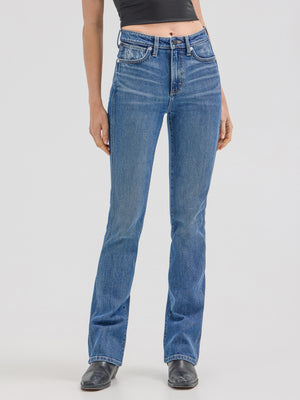 Wrangler® x Hot Wheels™ Women's High Rise Bootcut Denim Jeans, Dark Blue
