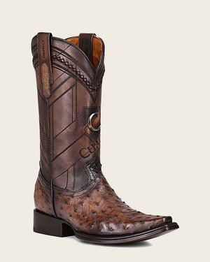 Cuadra Men's Ostrich Leather Narrow Square Toe Boot, Brown