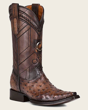 Cuadra Men's Ostrich Leather Narrow Square Toe Boot, Brown