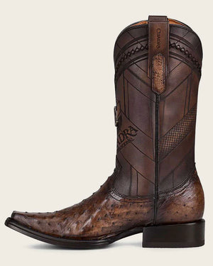 Cuadra Men's Ostrich Leather Narrow Square Toe Boot, Brown