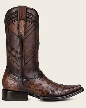 Cuadra Men's Ostrich Leather Narrow Square Toe Boot, Brown