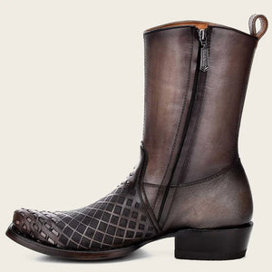 Cuadra Men's Bovine Leather Narrow Square Toe Zipper Boot, Grey