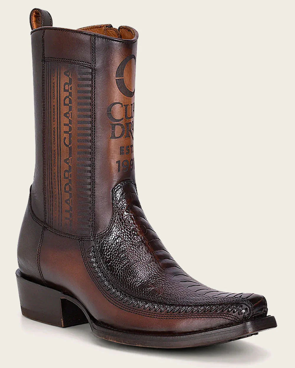 Cuadra Men's Ostrich Leg Leather Narrow Square Toe Boot, Chocolate
