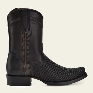 Cuadra Men's Bovine Leather Narrow Square Toe Zipper Boot, Black