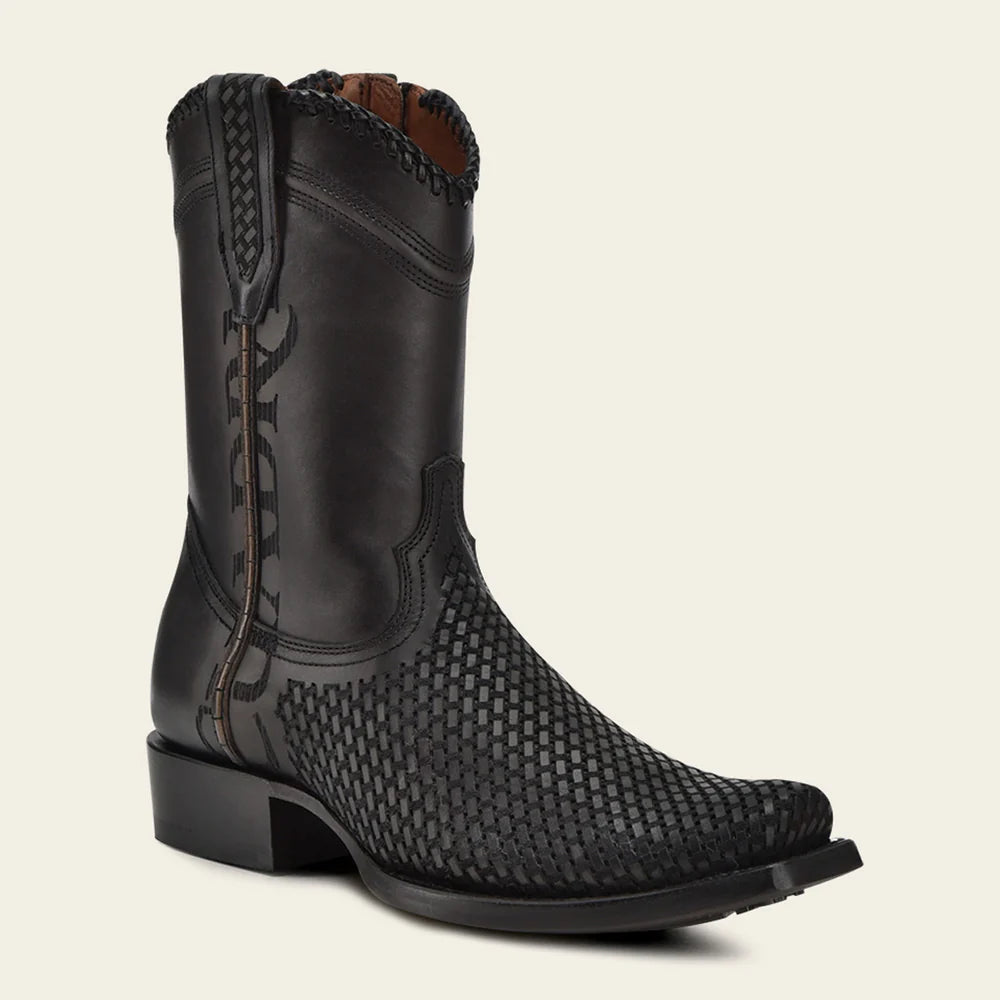 Cuadra Men's Bovine Leather Narrow Square Toe Zipper Boot, Black
