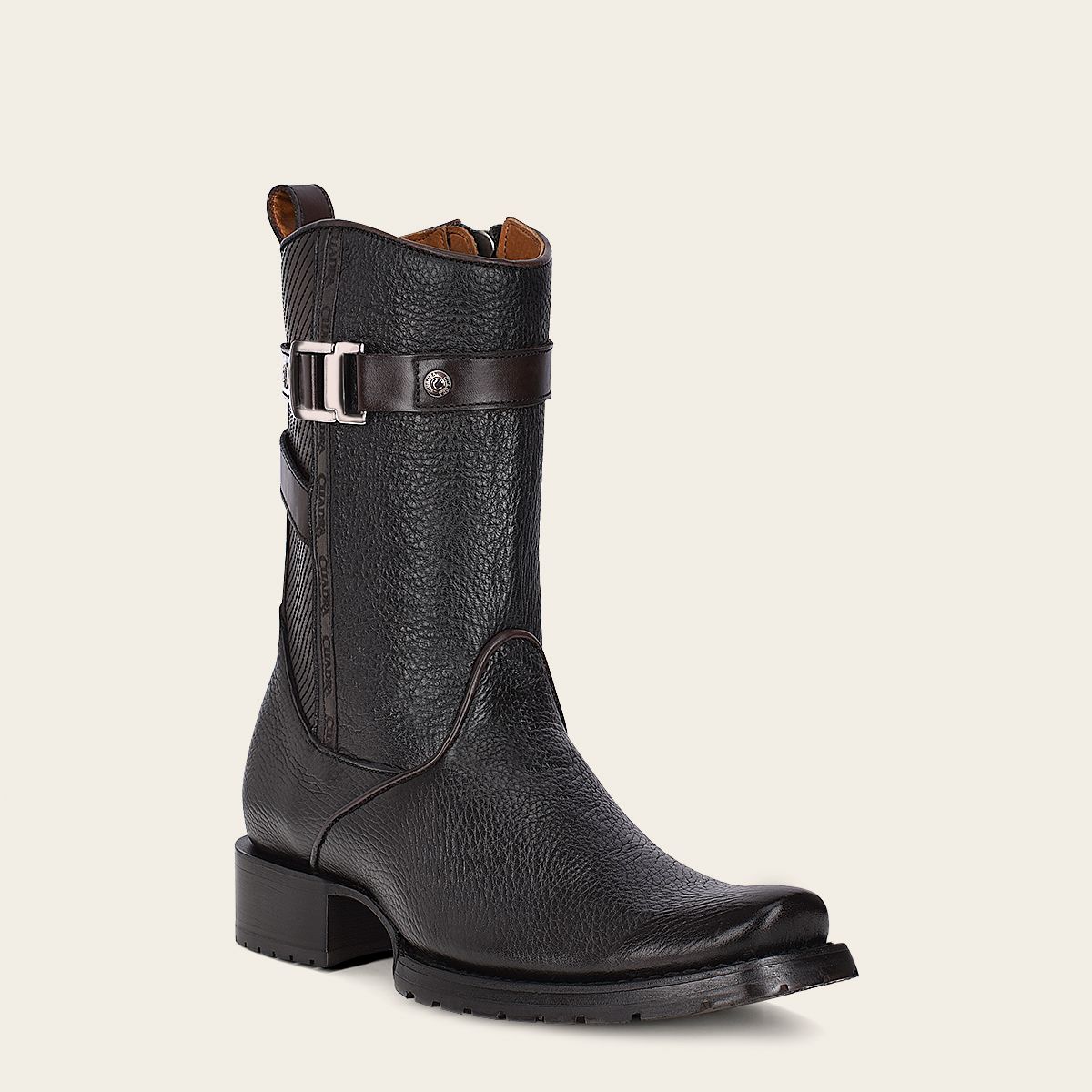 Cuadra Men's Bovine Leather Narrow Square Toe Zipper Boot, Black
