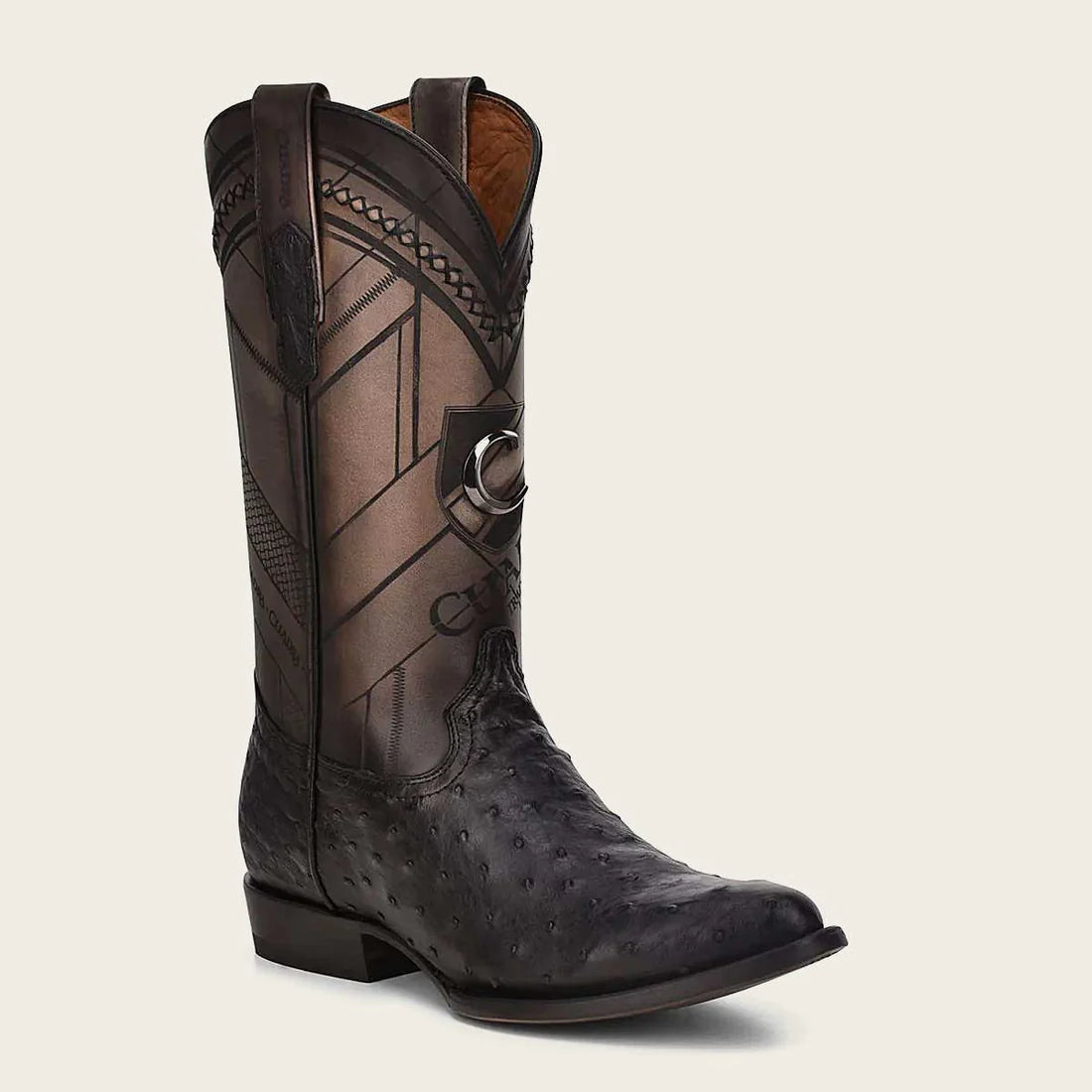 Cuadra Men's Ostrich Leather Round Toe Boot, Black
