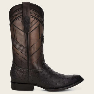 Cuadra Men's Ostrich Leather Round Toe Boot, Black