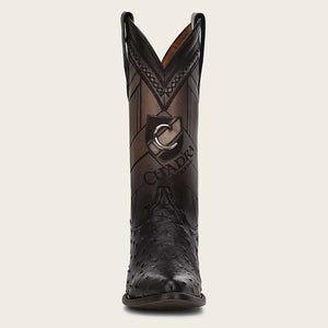 Cuadra Men's Ostrich Leather Round Toe Boot, Black