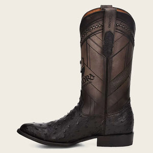 Cuadra Men's Ostrich Leather Round Toe Boot, Black