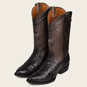 Cuadra Men's Ostrich Leather Round Toe Boot, Black