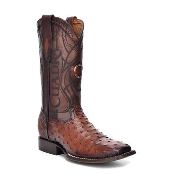Cuadra Men's Ostrich Leather Square Toe Boot, Brown