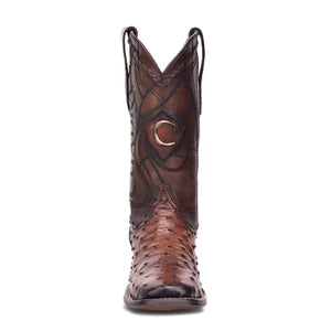 Cuadra Men's Ostrich Leather Square Toe Boot, Brown