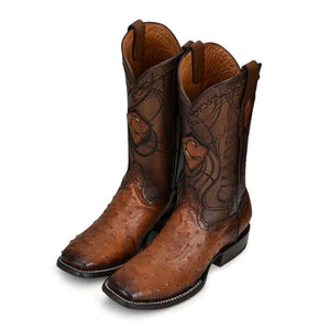 Cuadra Men's Ostrich Leather Square Toe Boot, Brown