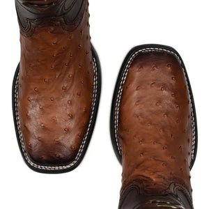 Cuadra Men's Ostrich Leather Square Toe Boot, Brown