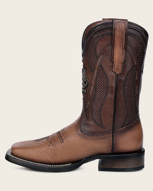 Cuadra Men's Smooth Ostrich Leather Square Toe Boot, Honey