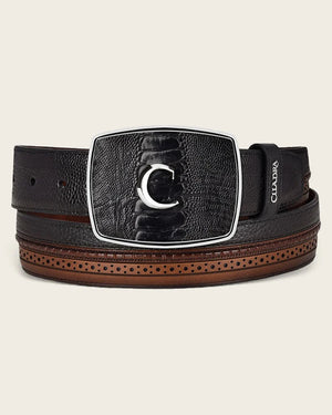 Cuadra Men's Ostrich Leg Leather Belt, Black