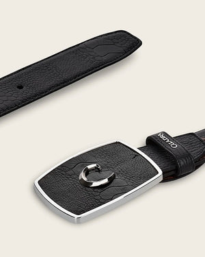 Cuadra Men's Ostrich Leg Leather Belt, Black