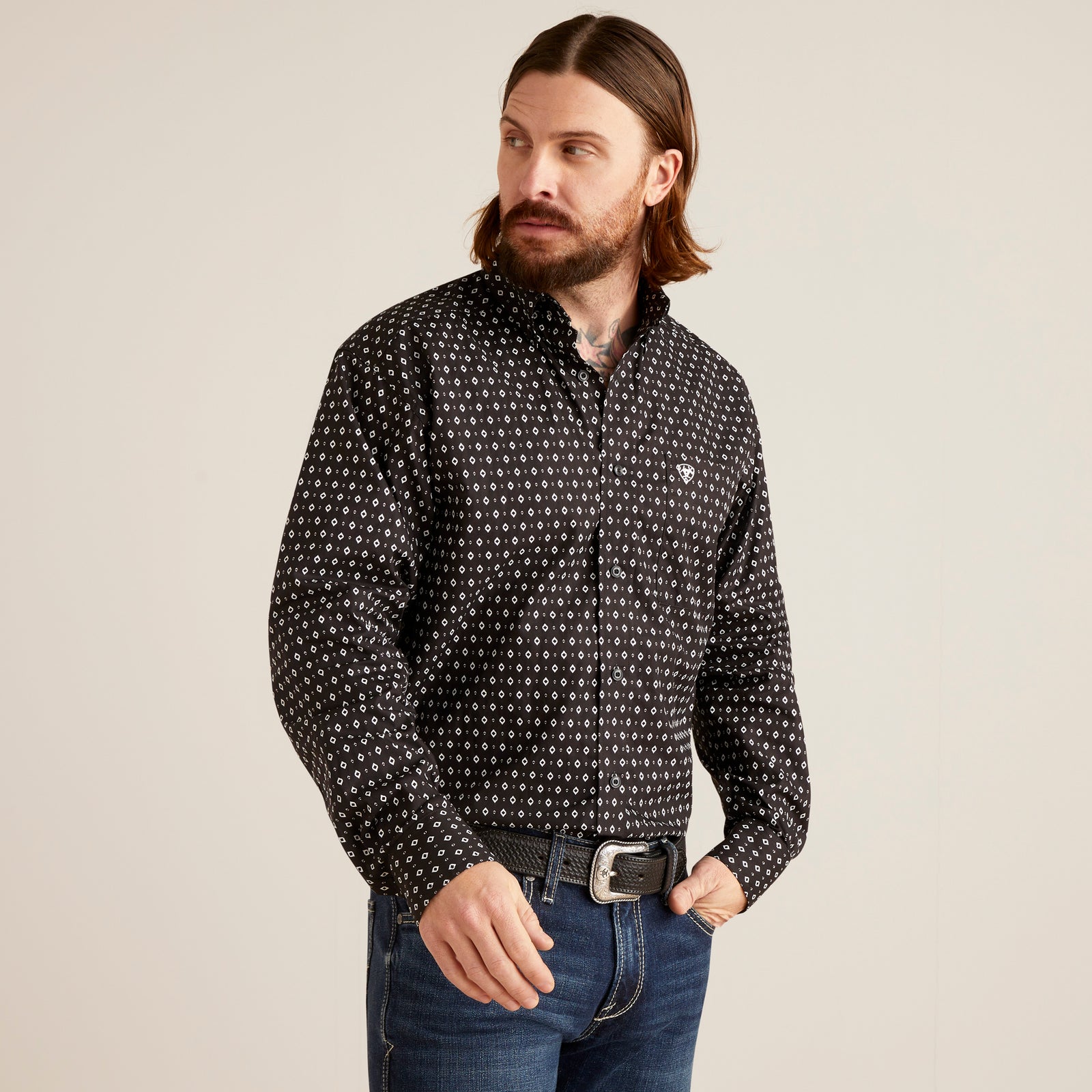 Ariat Men's Slade Classic Fit Long Sleeve Shirt, Black