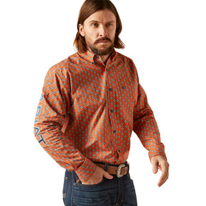 Ariat Men’s Team Logo Webster Classic Fit Long Sleeve Shirt, Rust