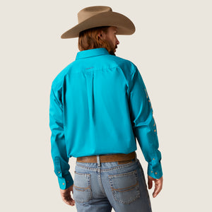 Ariat Men's Team Logo Twill Classic Fit Long Sleeve Shirt, Enamel Blue