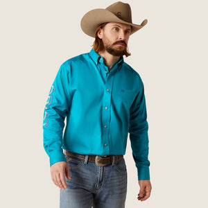 Ariat Men's Team Logo Twill Classic Fit Long Sleeve Shirt, Enamel Blue