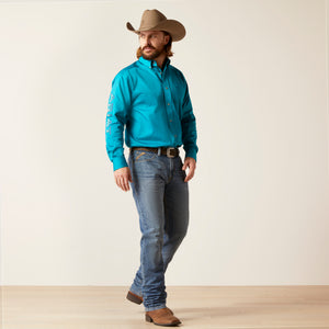 Ariat Men's Team Logo Twill Classic Fit Long Sleeve Shirt, Enamel Blue